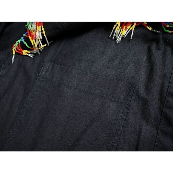 Vtg 90s Black Western Shirt Colorful Embroidery Festival Cowboy Beaded Fringe SM - Picture 3 of 7